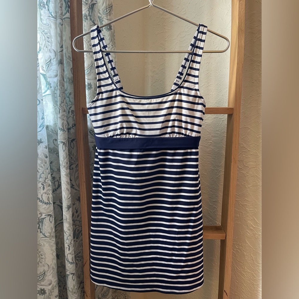 Lands' End Navy and White Striped bathing suit Dress